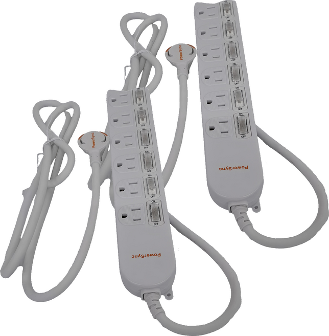 PowerSync 群加 6開6插防雷擊防突波延長線, 1.8m, 白色, 2個