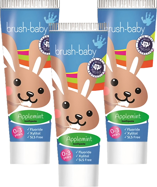 brush-baby 貝寶兔木糖醇牙膏 清香薄荷 0-3歲, 50ml, 3條