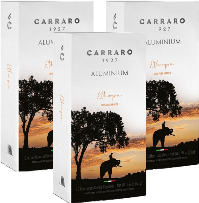 CARRARO 衣索比亞 ETHIOPIA 咖啡膠囊 適用Nespresso Original 膠囊咖啡機, 5.5g, 10個, 3盒