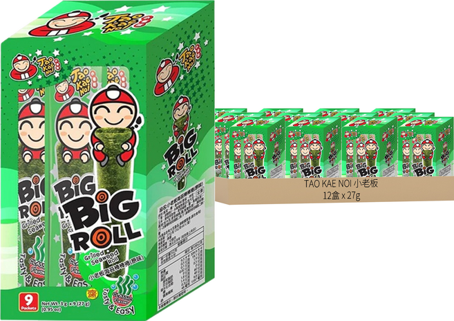 TAO KAE NOI 小老板 CRISPY SEAWEED ORIGINAL 海苔棒棒捲 原味, 27g, 12盒