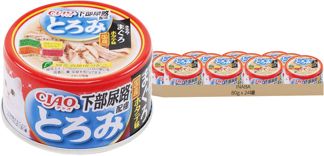 INABA CIAO 啾嚕 貓用多樂米濃湯罐 泌尿保健, 雞肉 + 鮪魚 + 干貝, 80g, 24罐