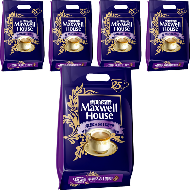 Maxwell House 麥斯威爾 拿鐵3合1咖啡, 14g, 25包, 5袋