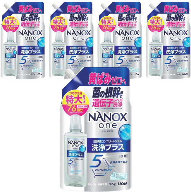 LION 獅王 NANOX one Plus 酵素濃縮洗衣精 補充裝, 5個, 765g
