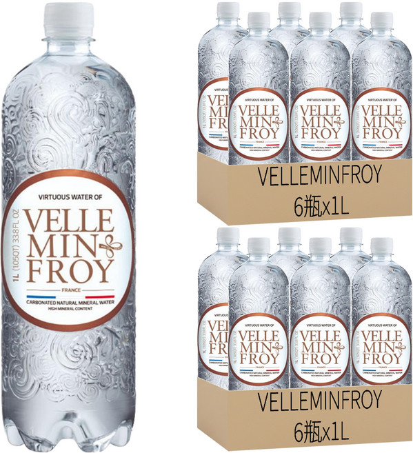 VELLEMINFROY 氣泡天然礦泉水, 12瓶, 1L