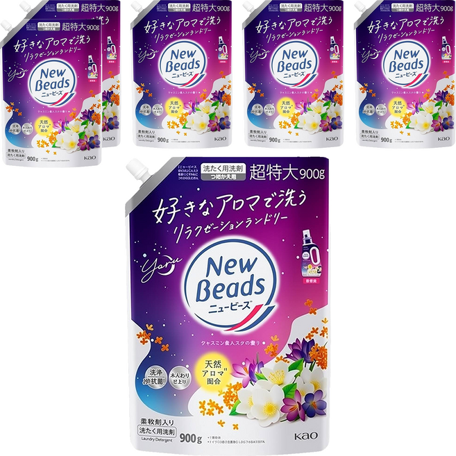 Kao 花王 New Beads 植萃香氛洗衣精 茉莉麝香, 900g, 6包