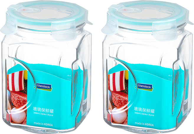Glasslock 格拉氏洛克 氣孔式玻璃保鮮罐, 2L, 2個