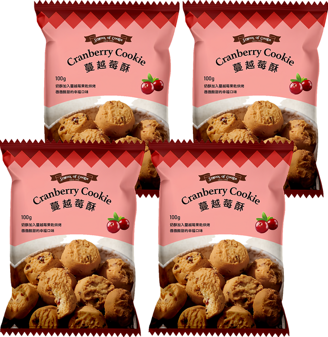 School of Cookie 台灣優格餅乾學院 蔓越莓酥, 4包, 100g