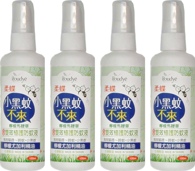Roudye 柔蝶 雙效植護防蚊液 檸檬尤加利, 100ml, 4瓶
