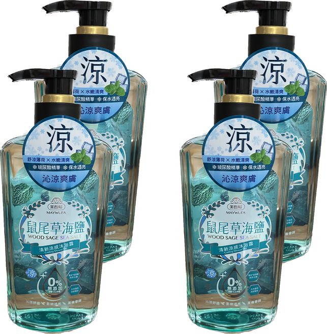 美吾髮 沁涼鼠尾草海鹽沐浴露 清新沐浴 海鹽配方 溫和潔淨 全家適用, 700ml, 4瓶