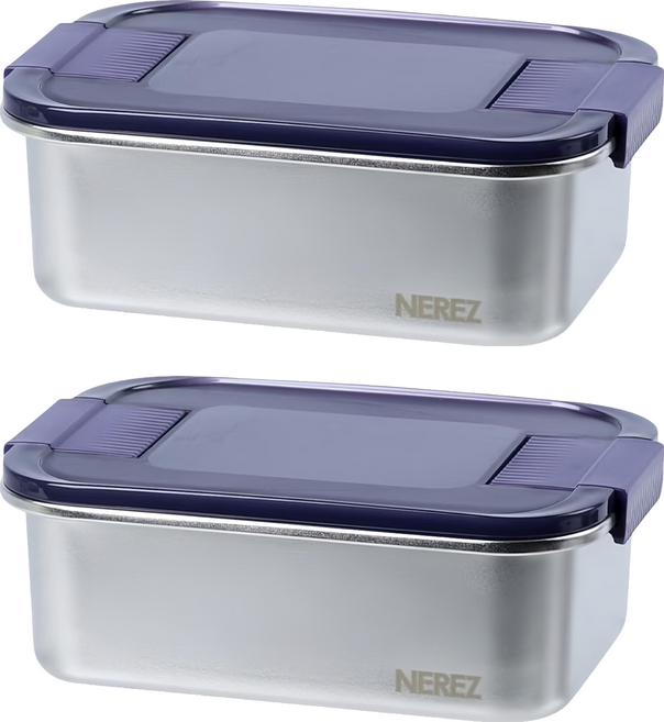 NEREZ 耐樂斯 紫創滑扣不鏽鋼保鮮盒 1.9L, 2個, 容器 + 蓋子