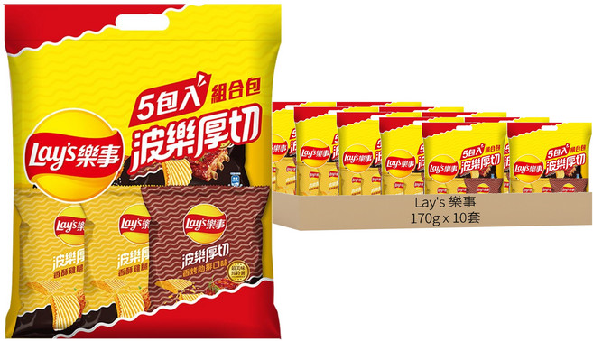 Lay's 樂事 波樂洋芋片組合包 5包, 10袋, 170g