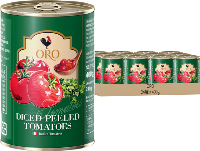 ORO 去皮切丁番茄, 400g, 24罐