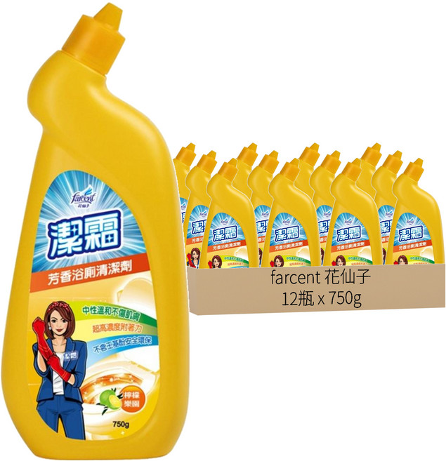 farcent 花仙子 潔霜 芳香浴廁清潔劑 檸檬樂園, 750g, 12瓶