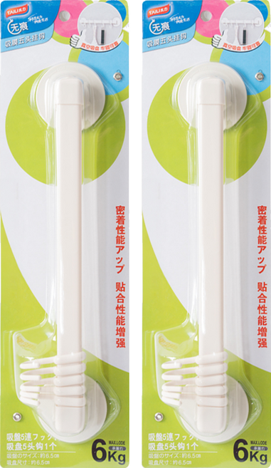 TAILI 太力 廚房浴室真空吸盤縮膜掛架 5勾, 2個, 白色