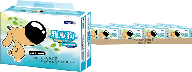 Yappi Dog 雅皮狗 抽取式衛生紙 150抽, 170mm, 14包, 18袋