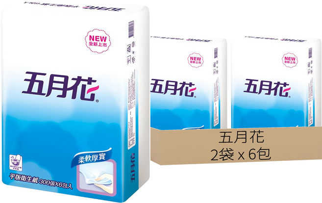 五月花 平版衛生紙 單層 300抽, 6包, 2袋