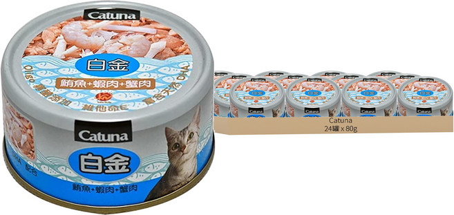 Catuna 開心白金烤漆貓罐, 80g, 24罐, 鮪魚 + 蝦肉 + 蟹肉
