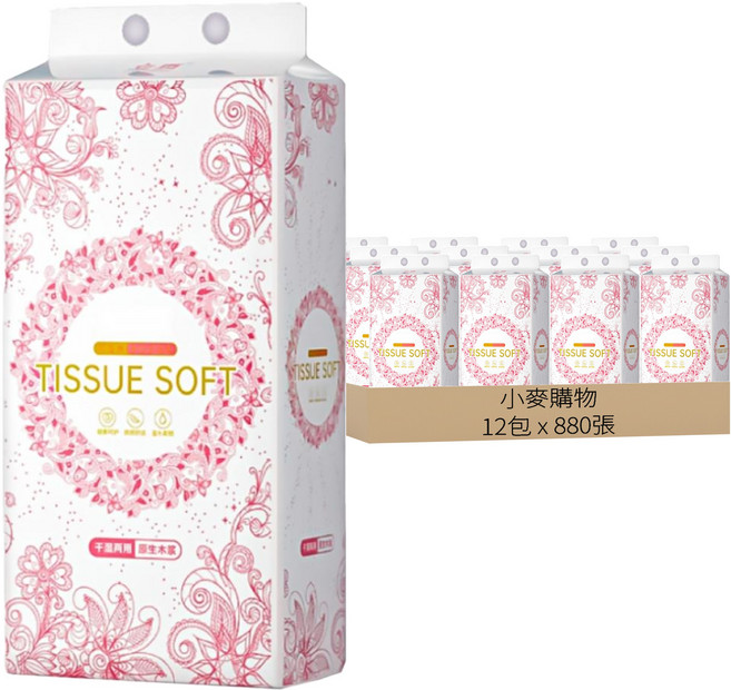 小麥購物 氣墊壓花懸掛式衛生紙 B108, 1入, 12包