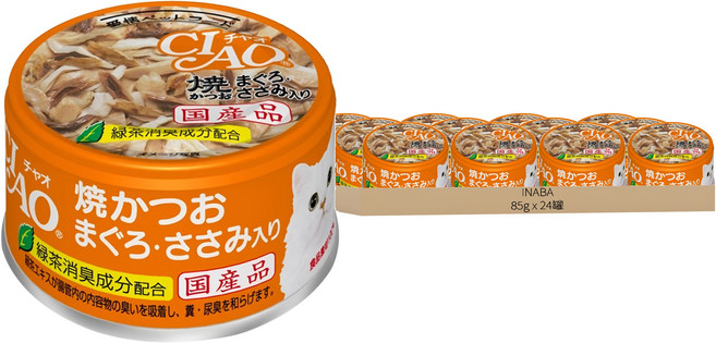 INABA CIAO 啾嚕 貓用 旨定罐, 鰹魚燒 + 鮪魚 + 雞肉, 85g, 24罐