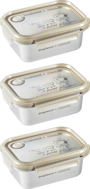 Corelle Brands 康寧餐具 Snapware SNOOPY 復刻黑白 不鏽鋼保鮮盒 820ml, 容器 + 蓋子, 3個