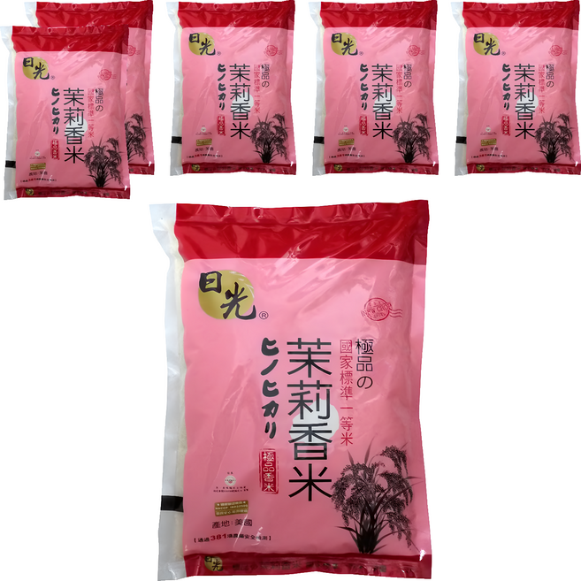 山水米 日光 美國極品茉莉香米, 2kg, 6包, 一等