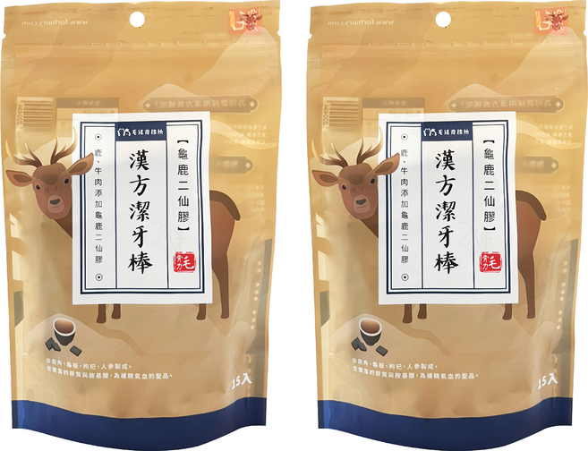 毛孩食務所 毛骨力漢方潔牙棒 15入, 龜鹿二仙膠, 150g, 2包