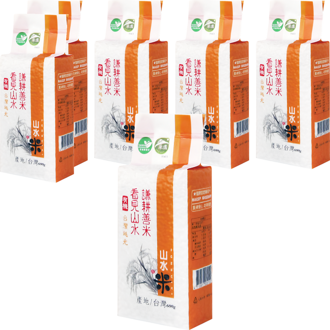 山水米 謙耕善米 有機台灣越光米, 600g, 6個, 一等