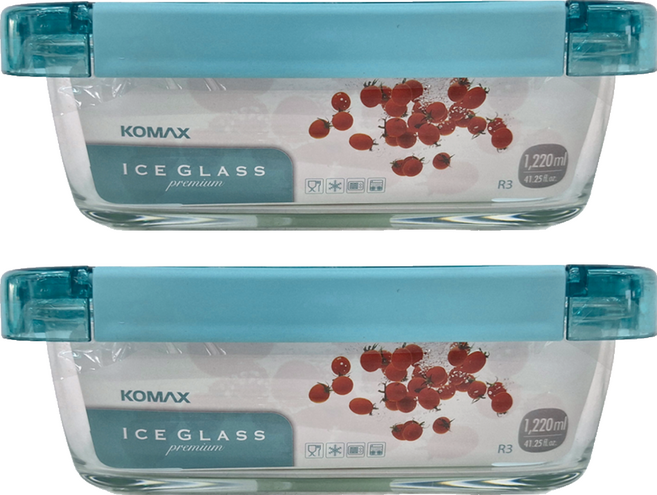KOMAX 藍艾斯長型保鮮盒 1220ml 2組 容器 + 蓋子