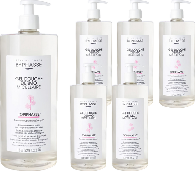 BYPHASSE 溫和潔淨無皂基沐浴精, 6瓶, 1L