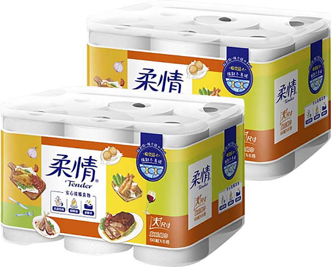 柔情 廚房紙巾 60張, 6捲, 2袋