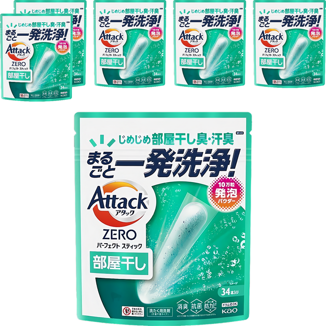 Attack ZERO 極效洗衣霸 室內晾乾型, 34支, 6袋
