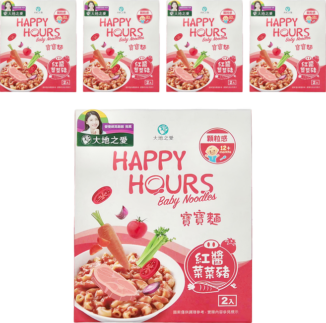 大地之愛 寶寶麵 紅醬菜菜豬 12個月以上寶寶適用 2包, 150g, 5盒