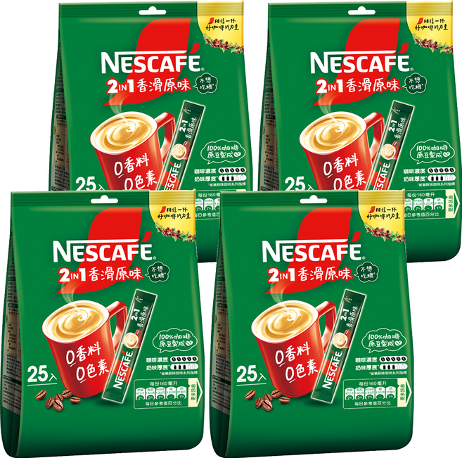 NESCAFE 雀巢咖啡 二合一即溶咖啡 香滑原味, 11g, 25包, 4袋