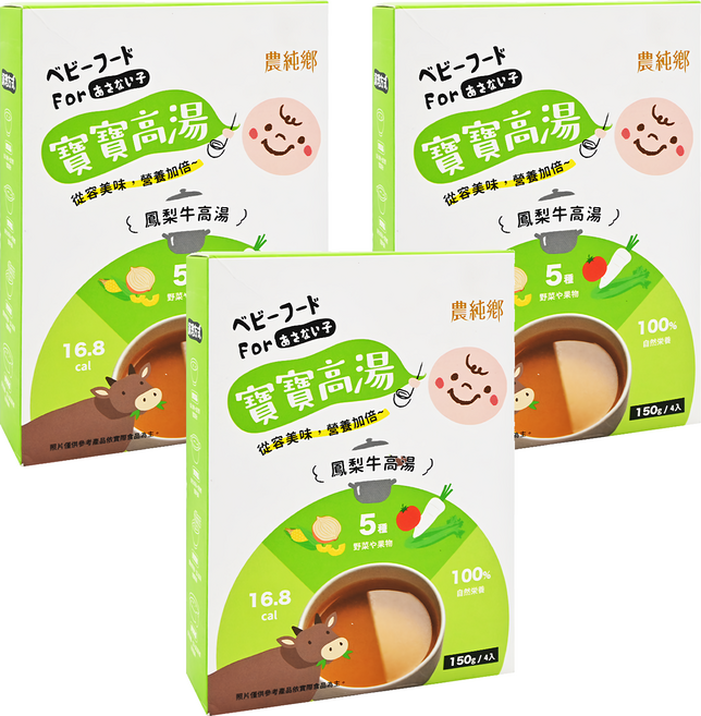 農純鄉 寶寶高湯 鳳梨牛 6個月以上 4包, 600g, 3盒