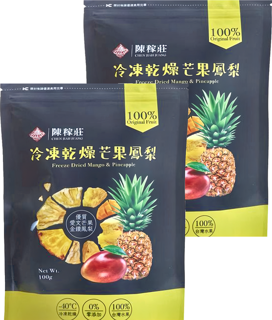 陳稼莊 冷凍乾燥芒果鳳梨, 100g, 2包