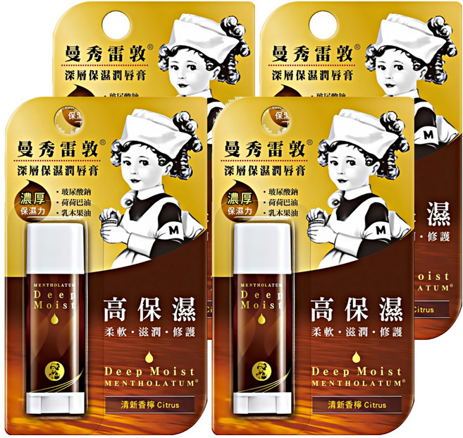 MENTHOLATUM 曼秀雷敦 深層保濕潤唇膏, 清新香檸, 4.5g, 4支