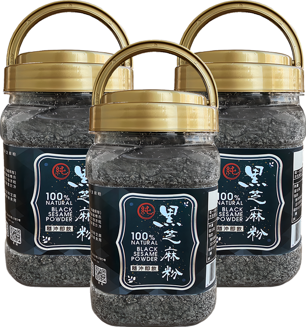 臻御行 100%純黑芝麻粉 300g 罐裝 - 濃郁香醇、營養豐富、沖泡即飲, 3罐