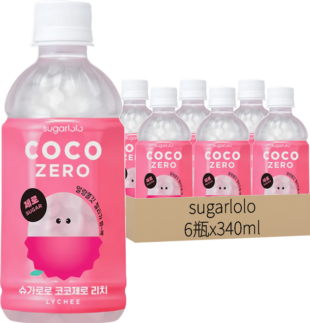 sugarlolo 椰果飲料 荔枝風味, 6瓶, 340ml