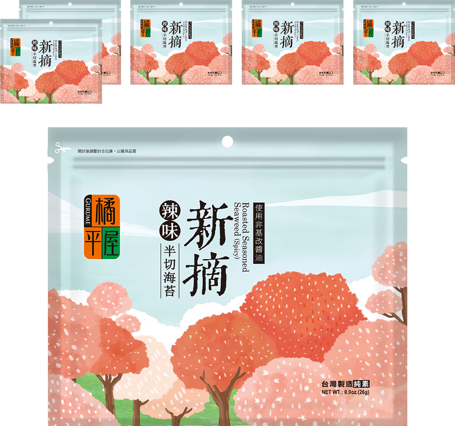 橘平屋 新摘海苔 辣味, 26g, 6包