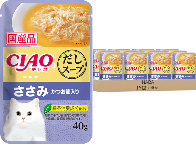 INABA CIAO 貓 餐包, 雞肉 + 柴魚片, 40g, 16包