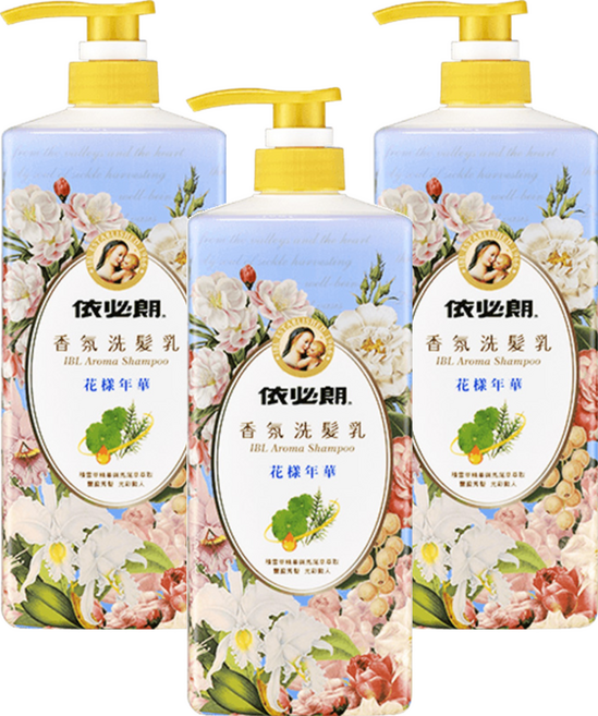 依必朗 香氛洗髮乳 花樣年華 積雪草精華 馬尾草萃取 清新香水調 850ml, 3瓶