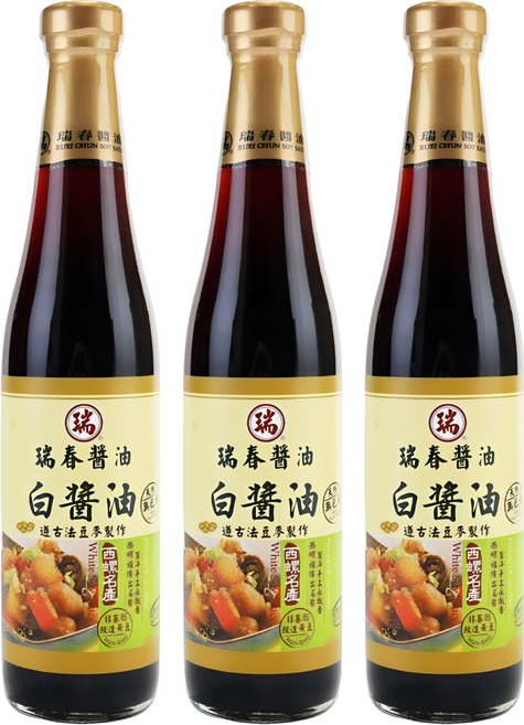 瑞春醬油 黃豆白醬油, 420ml, 3瓶