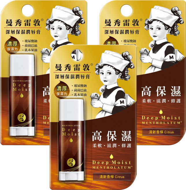 MENTHOLATUM 曼秀雷敦 深層保濕潤唇膏, 清新香檸, 4.5g, 3支