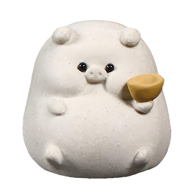 上手家居 療癒動物茶寵擺件/茶具/桌面擺件/紫砂茶寵, 1個, 圓寶豬 白色