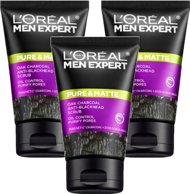 L'OREAL PARiS 巴黎萊雅 台灣公司貨 炭黑去油微粒洗面乳, 100ml, 3條