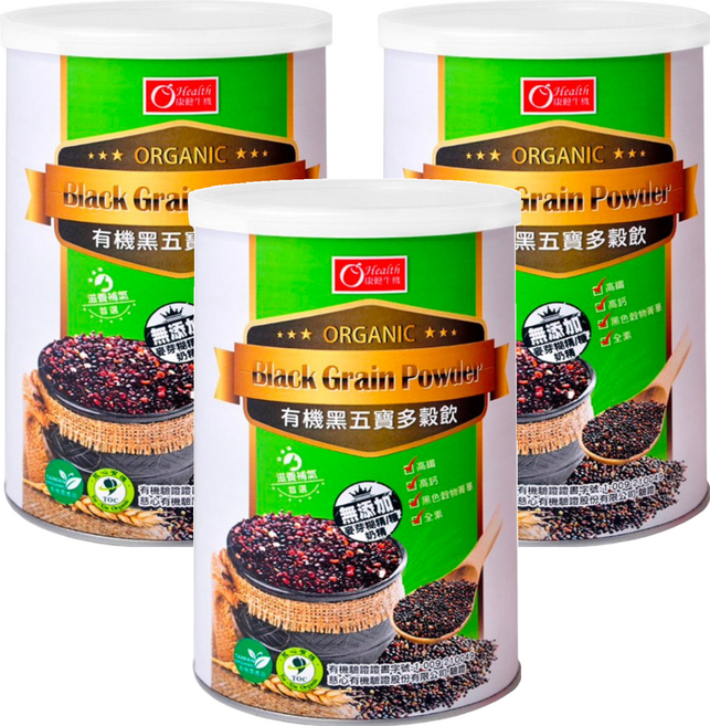 康健生機 有機黑五寶多穀飲, 500g, 3罐