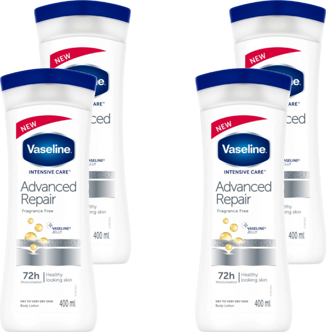 Vaseline 凡士林 潤膚乳液 無香精, 4瓶, 400ml