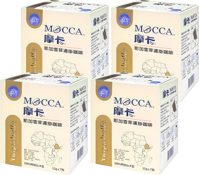 MOCCA 摩卡 耶加雪菲濾掛咖啡, 11g, 7包, 4盒