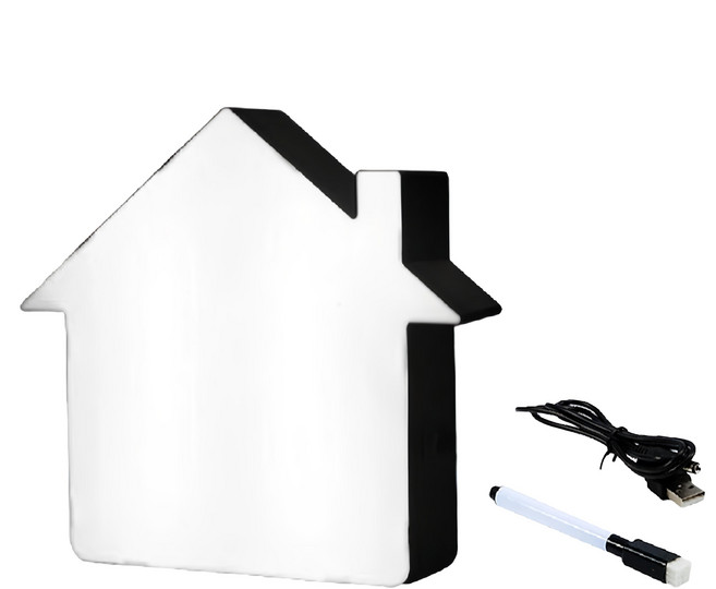 房子 手寫燈箱+ USB + 白板筆 黑色, 1組