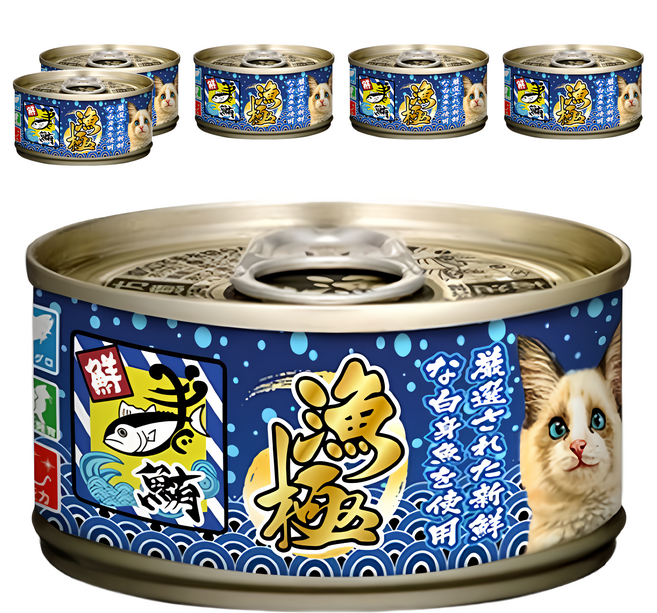Akika 漁極 成貓用 主食罐頭 無榖 AY23, 鮪魚 + 鱈魚, 80g, 6罐